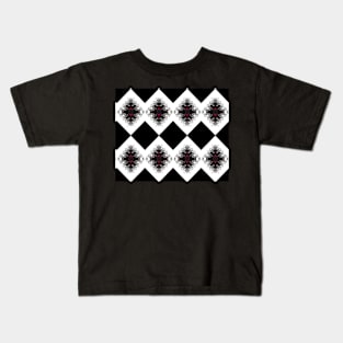 Black Diamond and Rose Pattern Kids T-Shirt